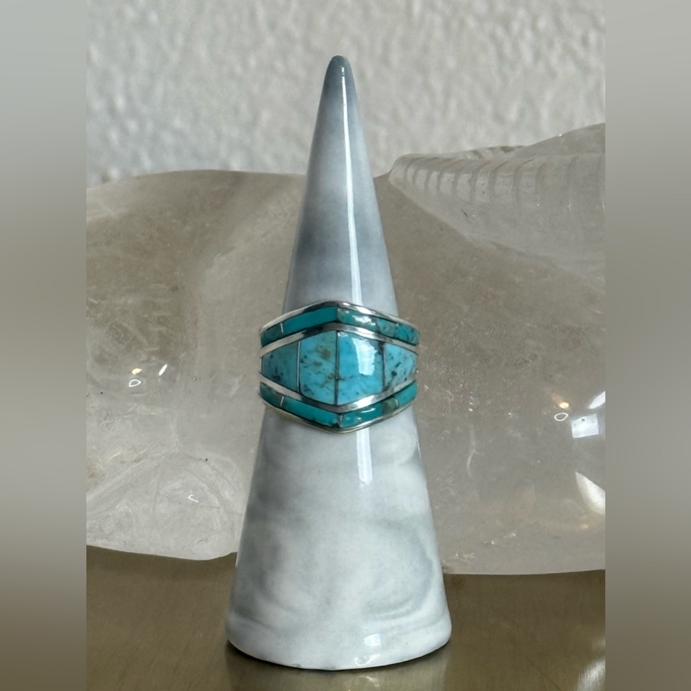 NWT Navajo Handmade by Andrew Enrico Kingman Turquoise Ring Sz. 9